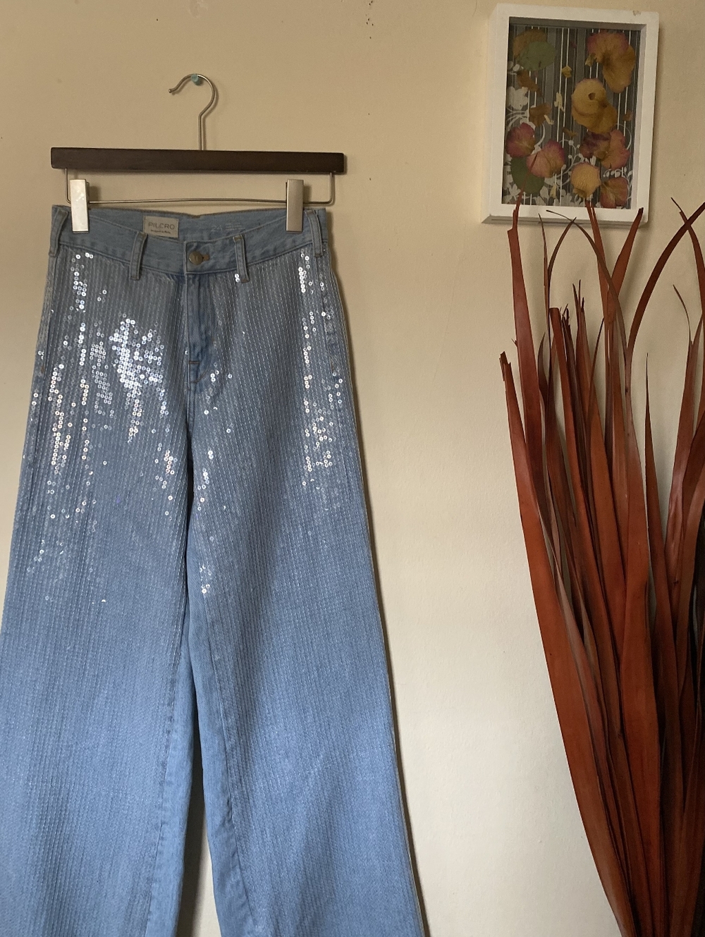 PILCRO By Anthropologie | Sequin High-Rise Wide Leg Jeans